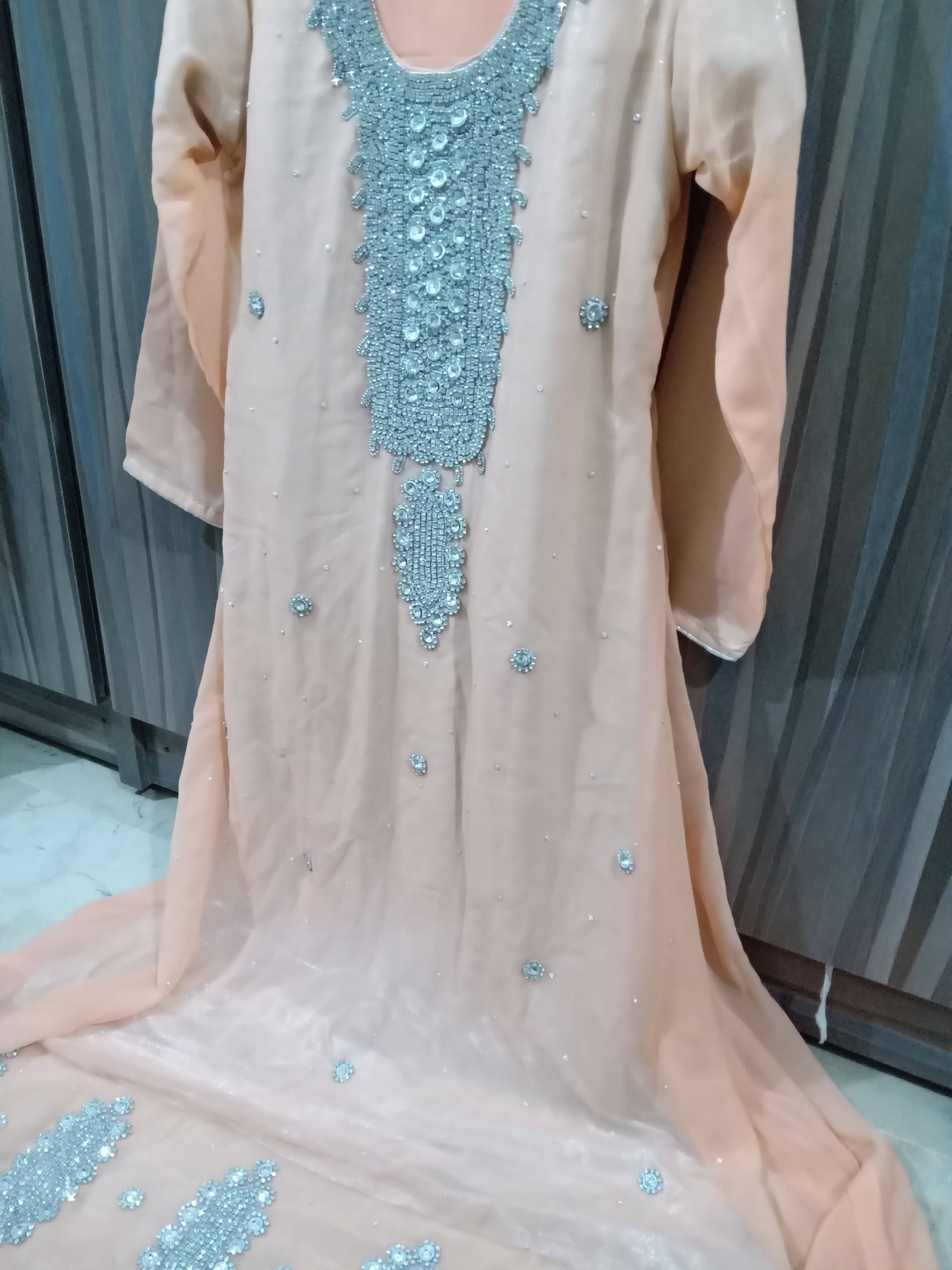 Chiffon Embroidered Maxi with Trouser and Dupatta | Women Frocks & Maxi | Preloved