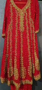 Red Crinkle Chiffon 3 Pc Dress | Women Formals | Medium | Preloved