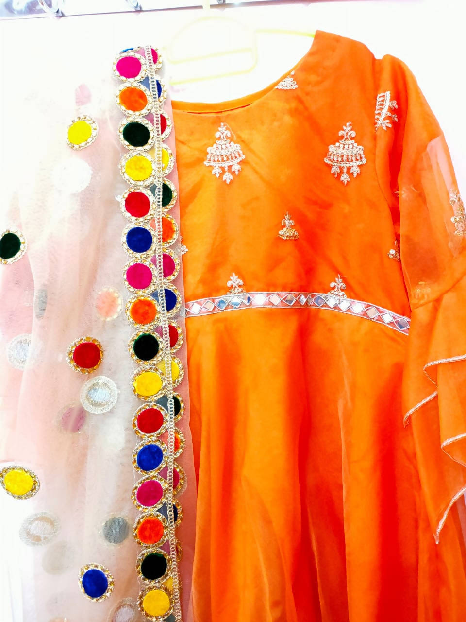 Orange embroidered Shirt with net dupatta | Women Formals |Size: Small to Medium| New