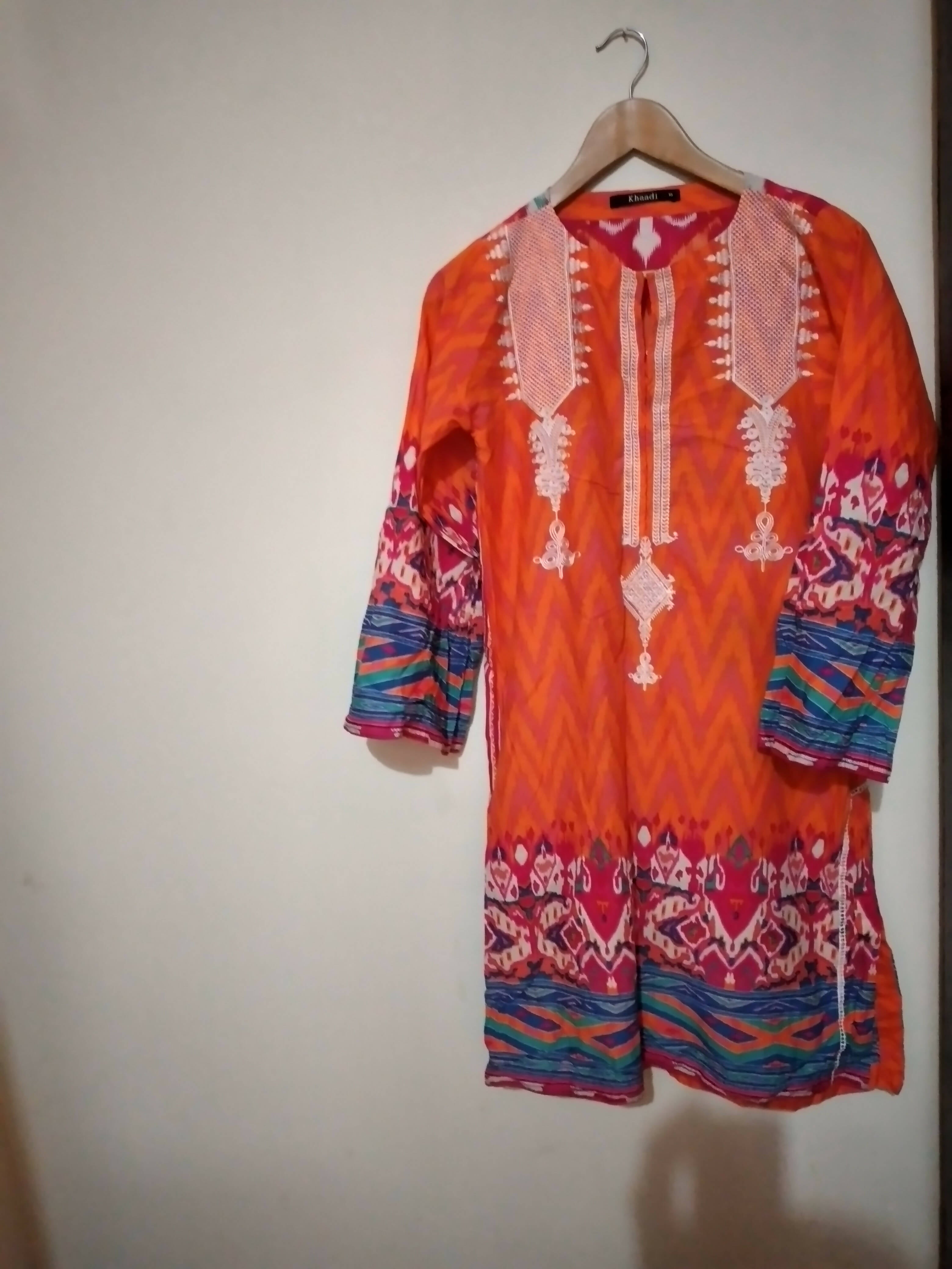 Khaadi | Orange embroidered kurta | Women Branded Kurta | Worn Once