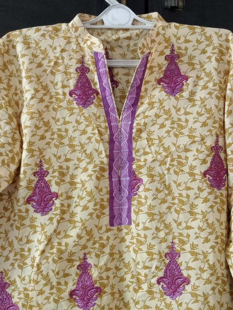 Fawn & Purple Embroidered Kurta | Women Locally Made Kurta | X Small | New