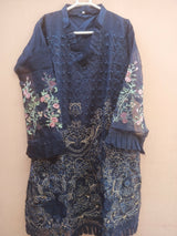 Blue Tissue Embroidered 3 pc Suit | Women Locally Made Kurta | Medium | New