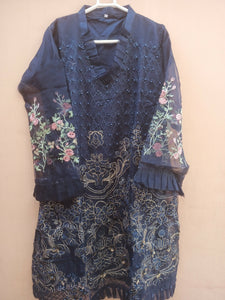 Blue Tissue Embroidered 3 pc Suit | Women Kurtas | New