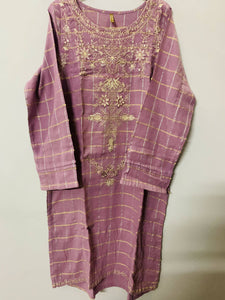 Beechtree | Light Pink Purple Embroidery kurti | Women Branded Kurta | Worn once