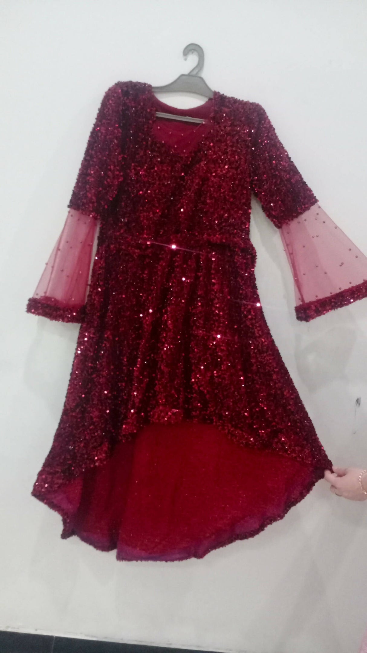 Red Long Frock 3 Pc (Size: L ) | Women Frocks & Maxis | New