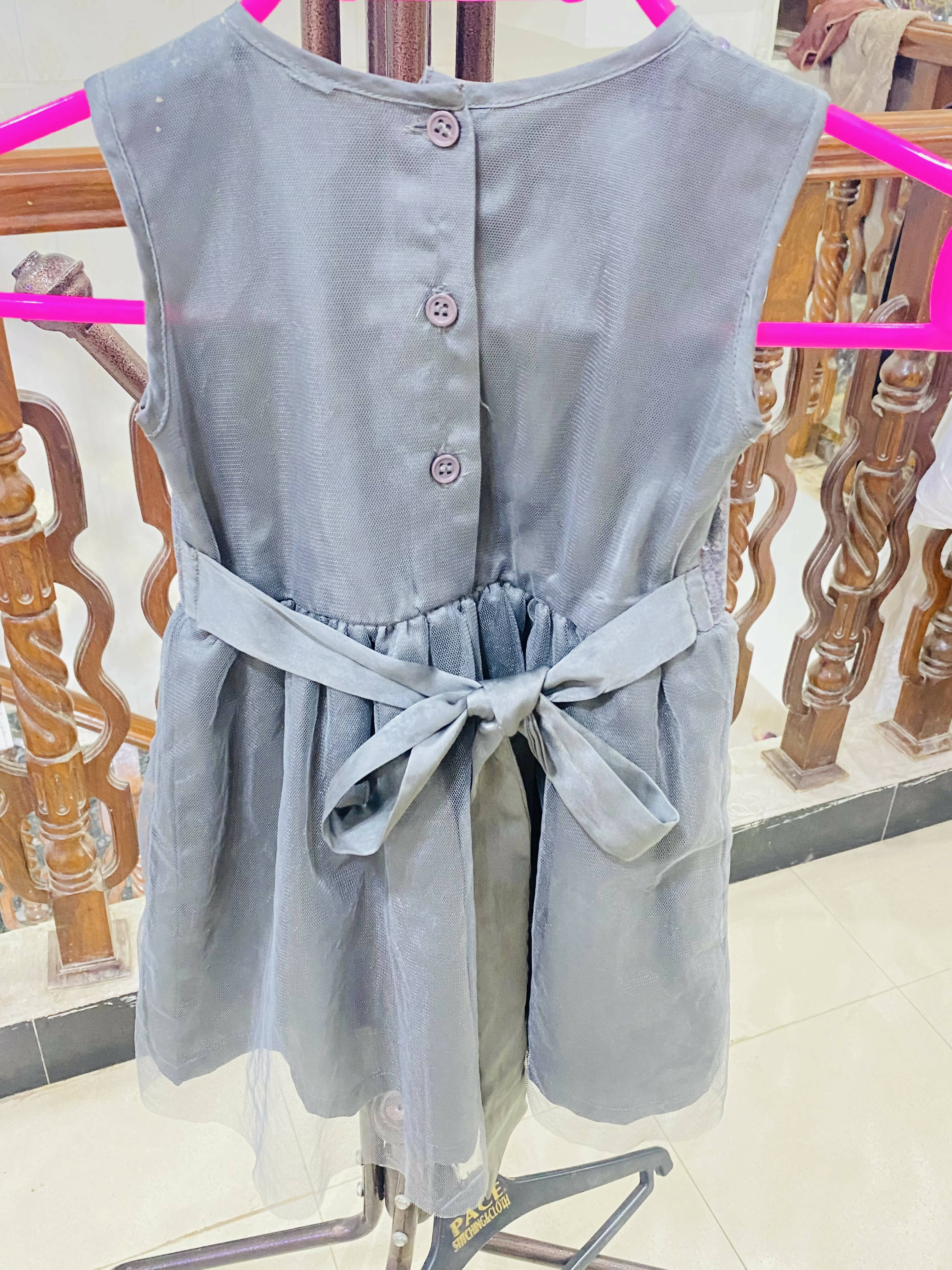 Minnie Minor | Grey Silk Frock | Size:1 to 2 Years Old | Girls Skirt & Dresses | Preloved