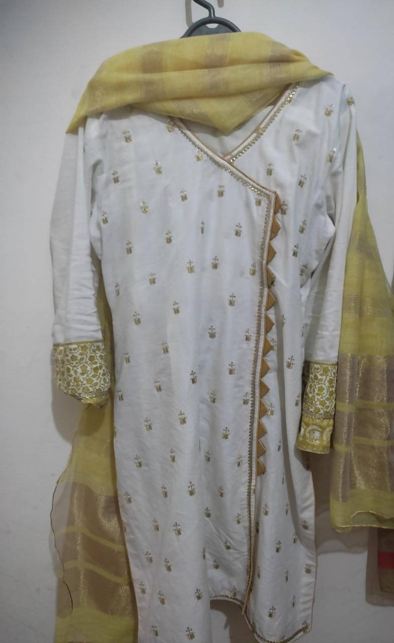 Junaid Jamshed | White Angharka Dupatta Trouser | Women Branded Kurta | Preloved