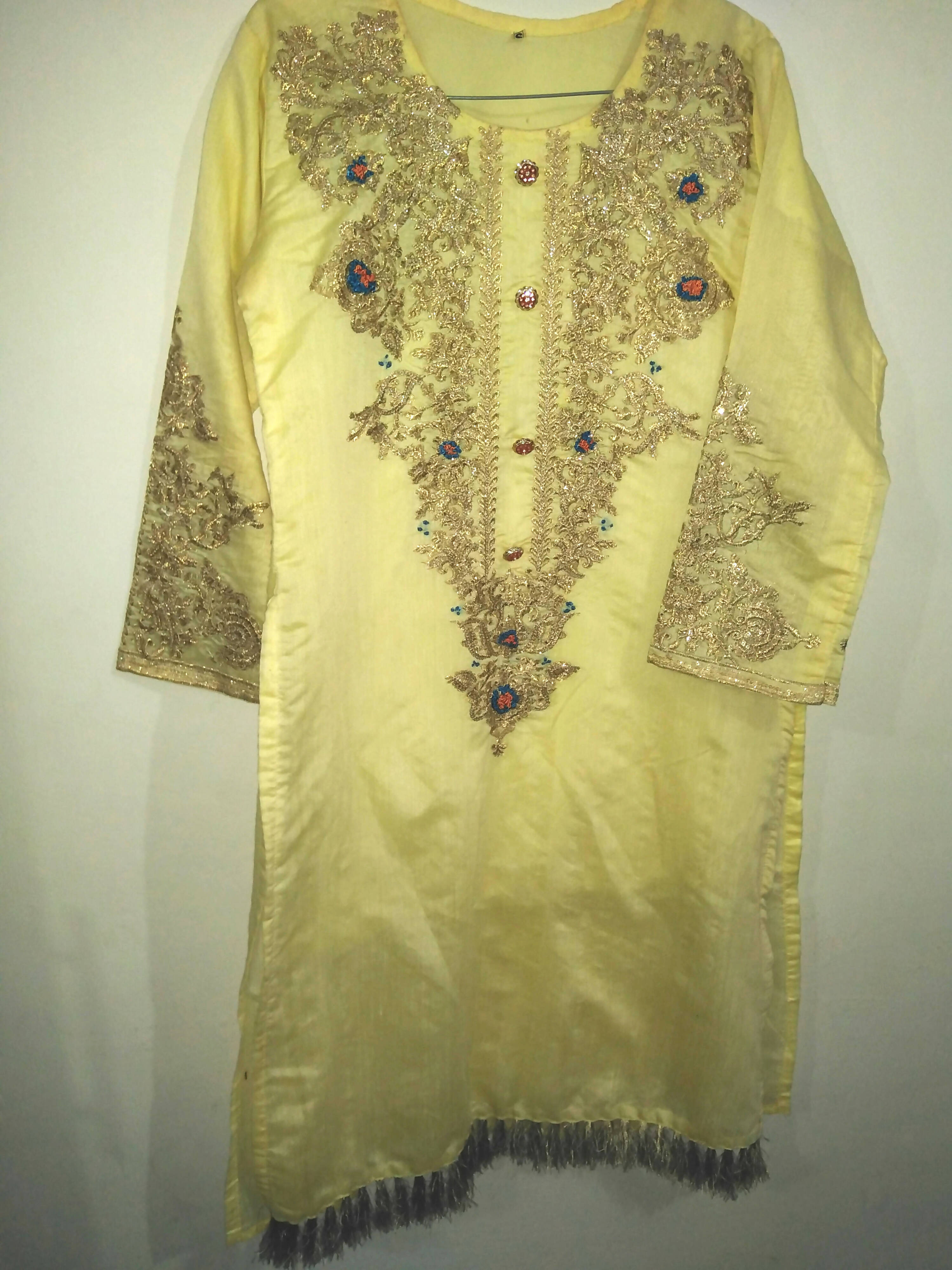 Lemon Fancy Hand & Machine Embroided Kurta | Women Locally Made Kurta | Small | New