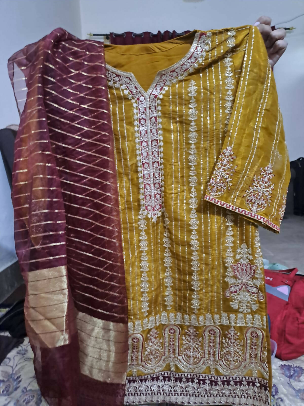 Fully Embroided Mustard Suit | Women Locally Made Formals | Medium | Worn Once