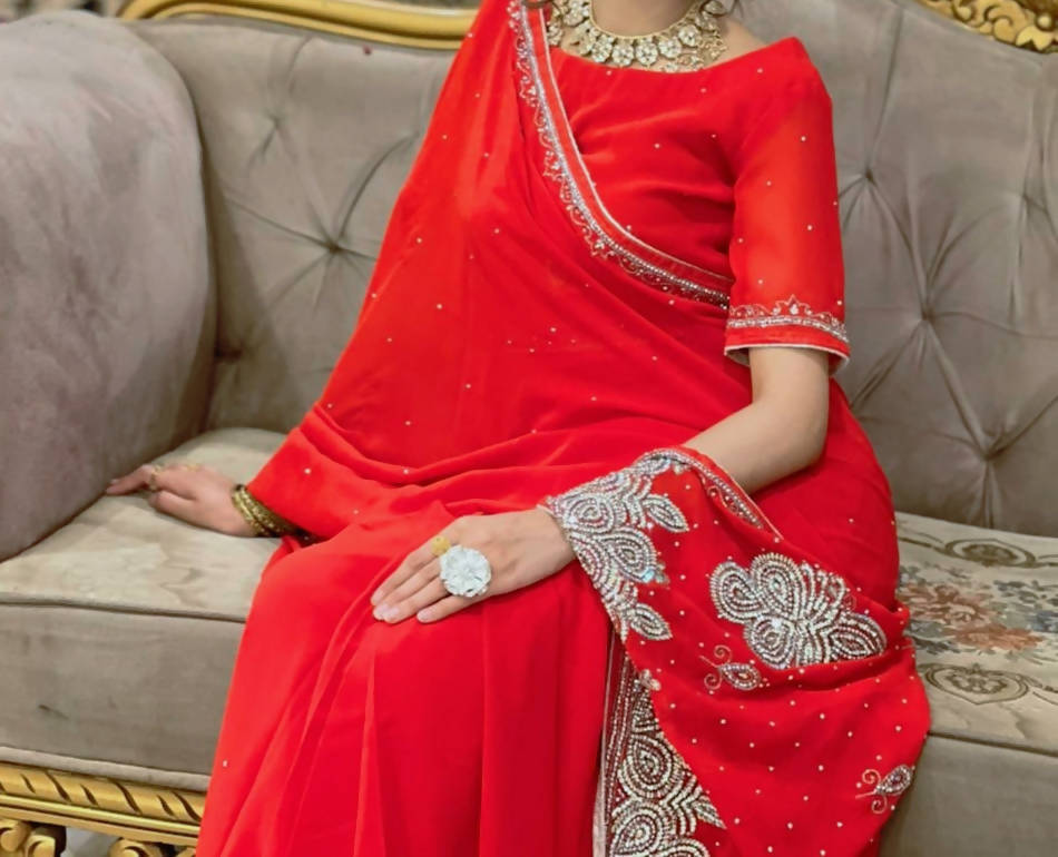 Indian fresh Red Saree | Women Sarees | Women Locally Made Formals | Small| Worn Once