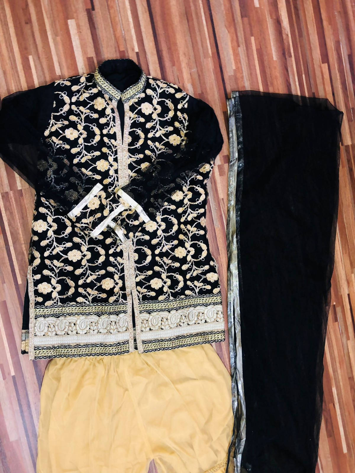 Black Beige Gharara Shirt | Women Ghararas, Shararas & Lehngas|Medium| Worn Once