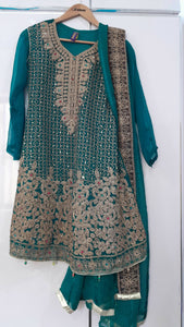 Al-Tehzeeb| Sea-Green Embroidered Aline Frock (Size: S ) | Women Formals | Worn Once