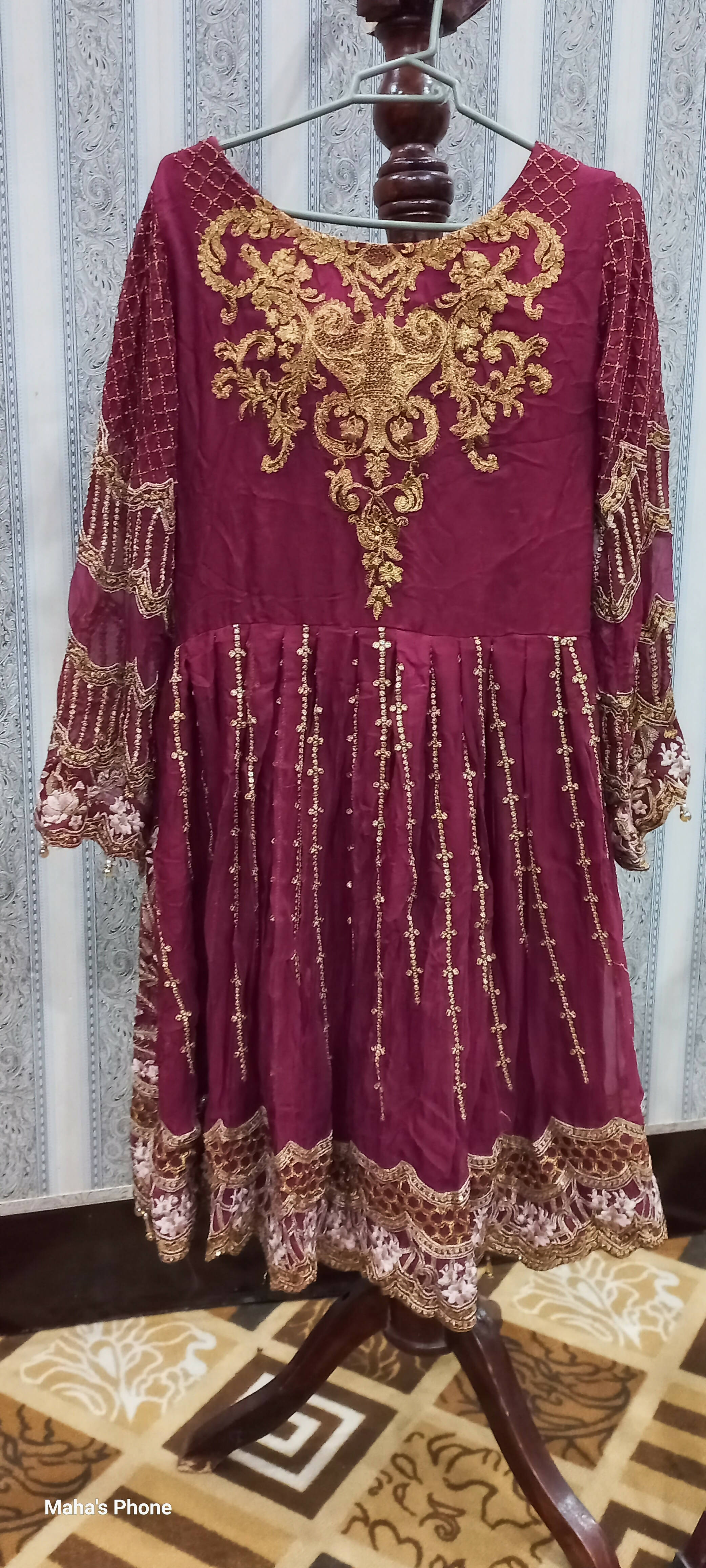 Elegant Maroon Dress | Four Piece Dress | Ghararas, Shararas & Lehangas | Medium | Preloved