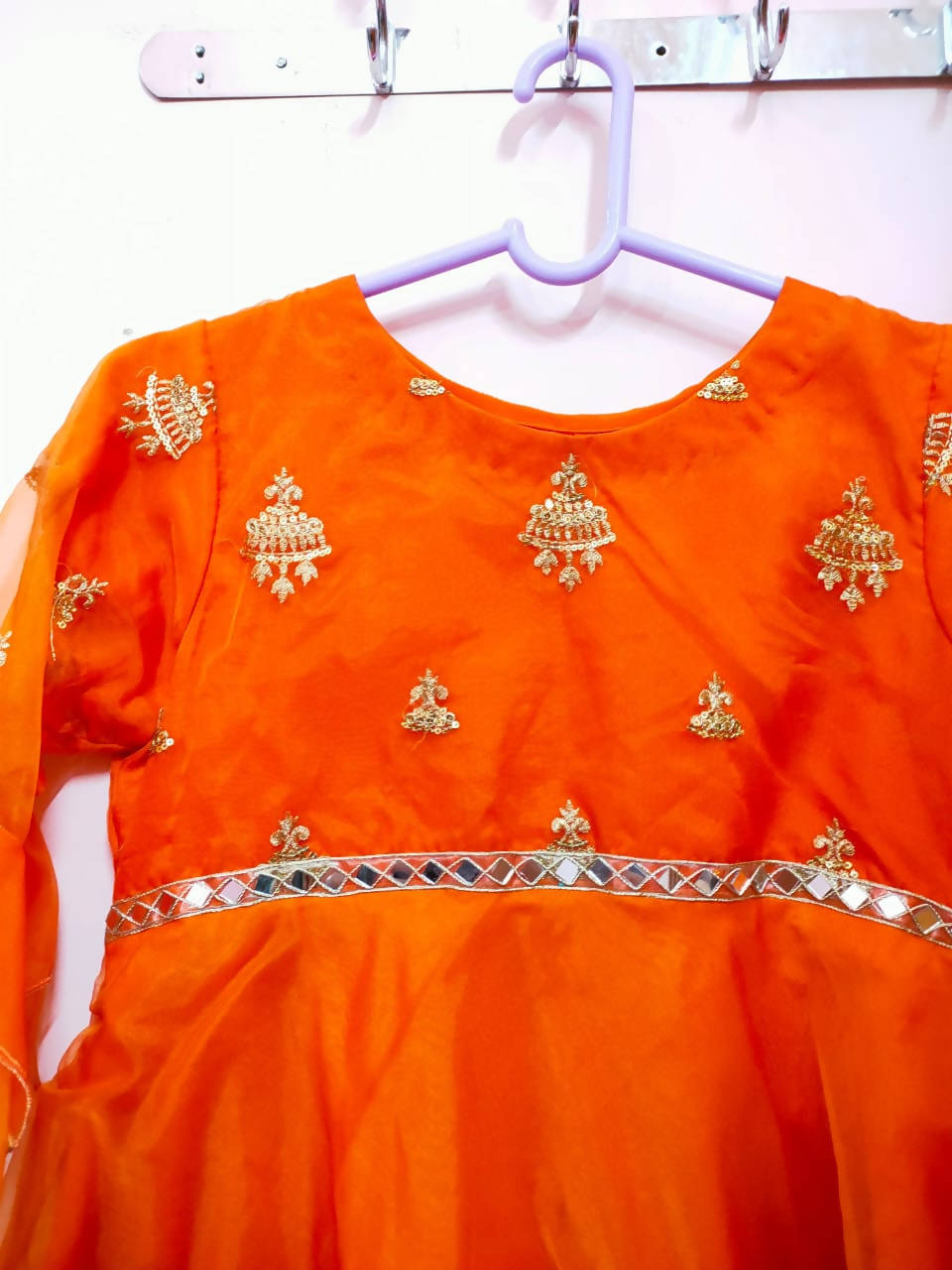 Orange embroidered Shirt with net dupatta | Women Formals |Size: Small to Medium| New