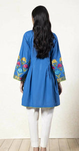 Sapphire | Blue Embroidered Solid Frock | Women Branded Kurta | Brand New