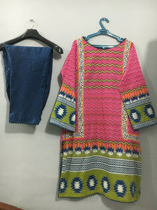 Sapphire | Pink multi color 2pc dress | Women Branded Kurta | Worn Once