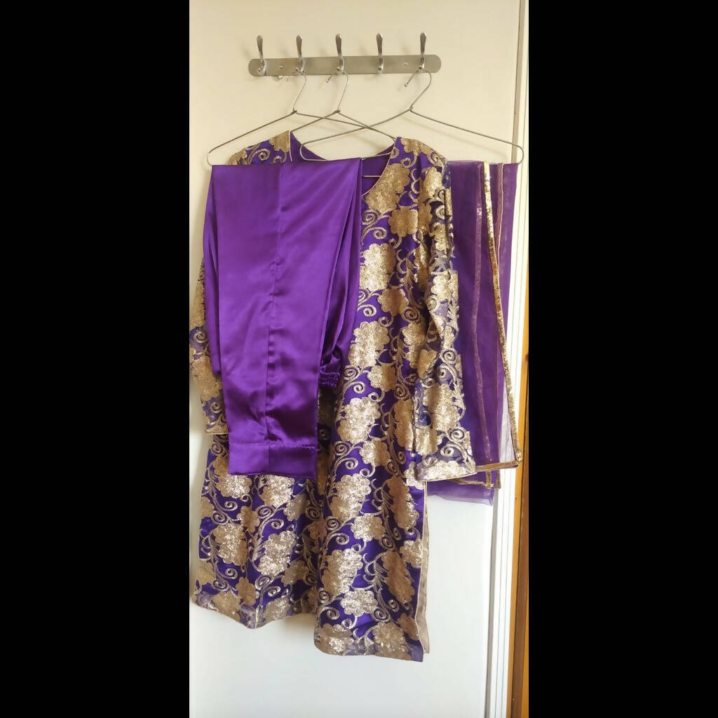 Purple Party 3 Pc Dress | Women Formals | Medium | New