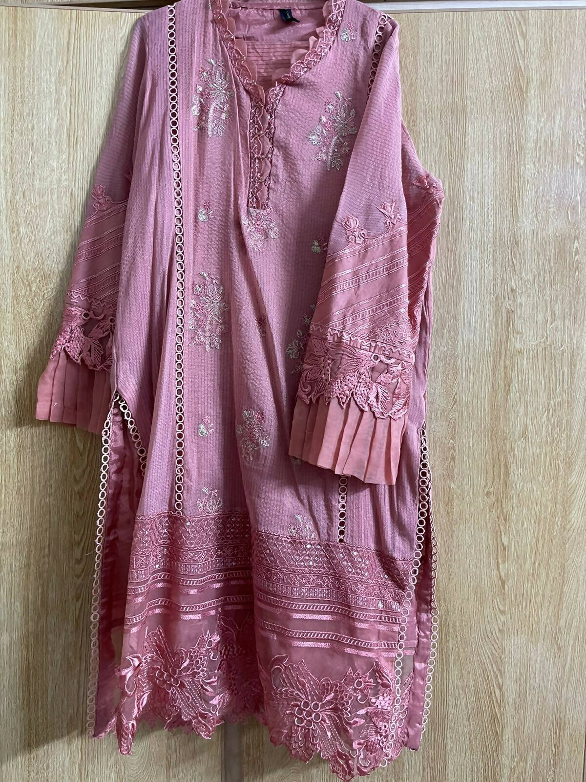 Charizma | Pink Embroidered Suit | Women Formals |Large |Worn Once