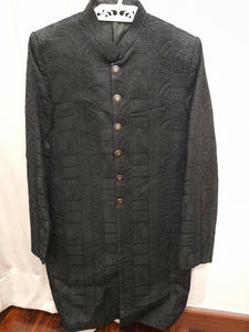 Elegant Shervani | Black Self Printed | Mens Jackets & Coats | Medium | Preloved