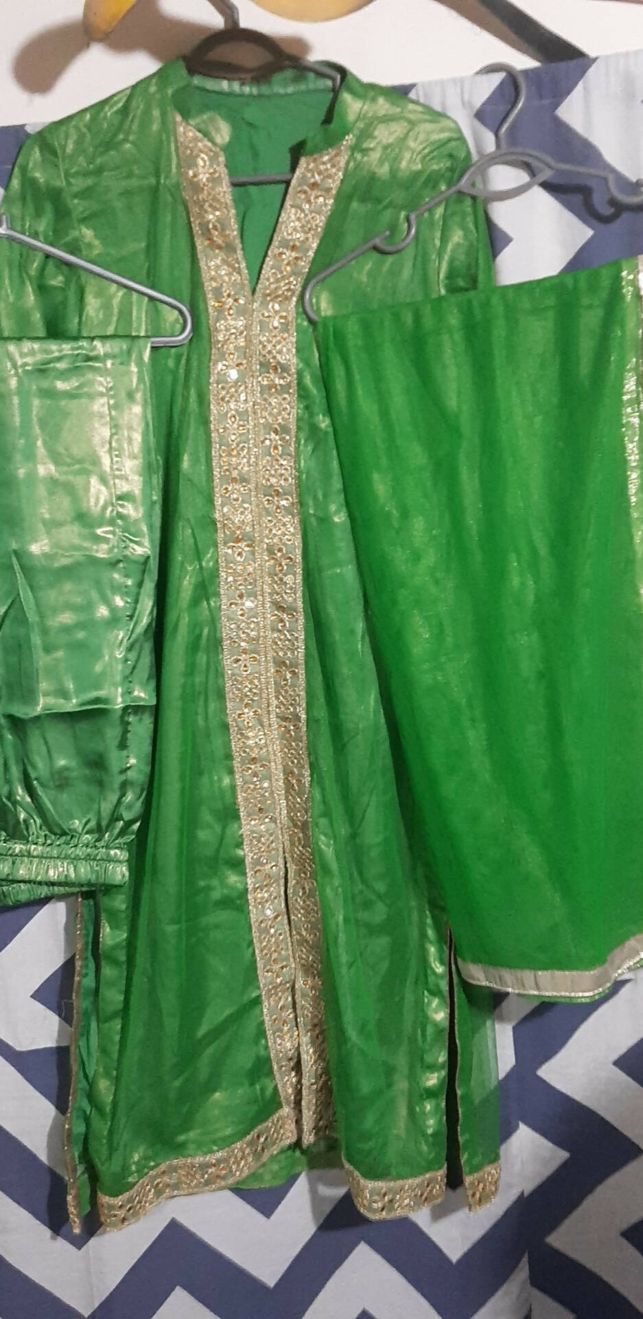 Green Shine silk & net 3 piece suit | Women Formals | Brand New