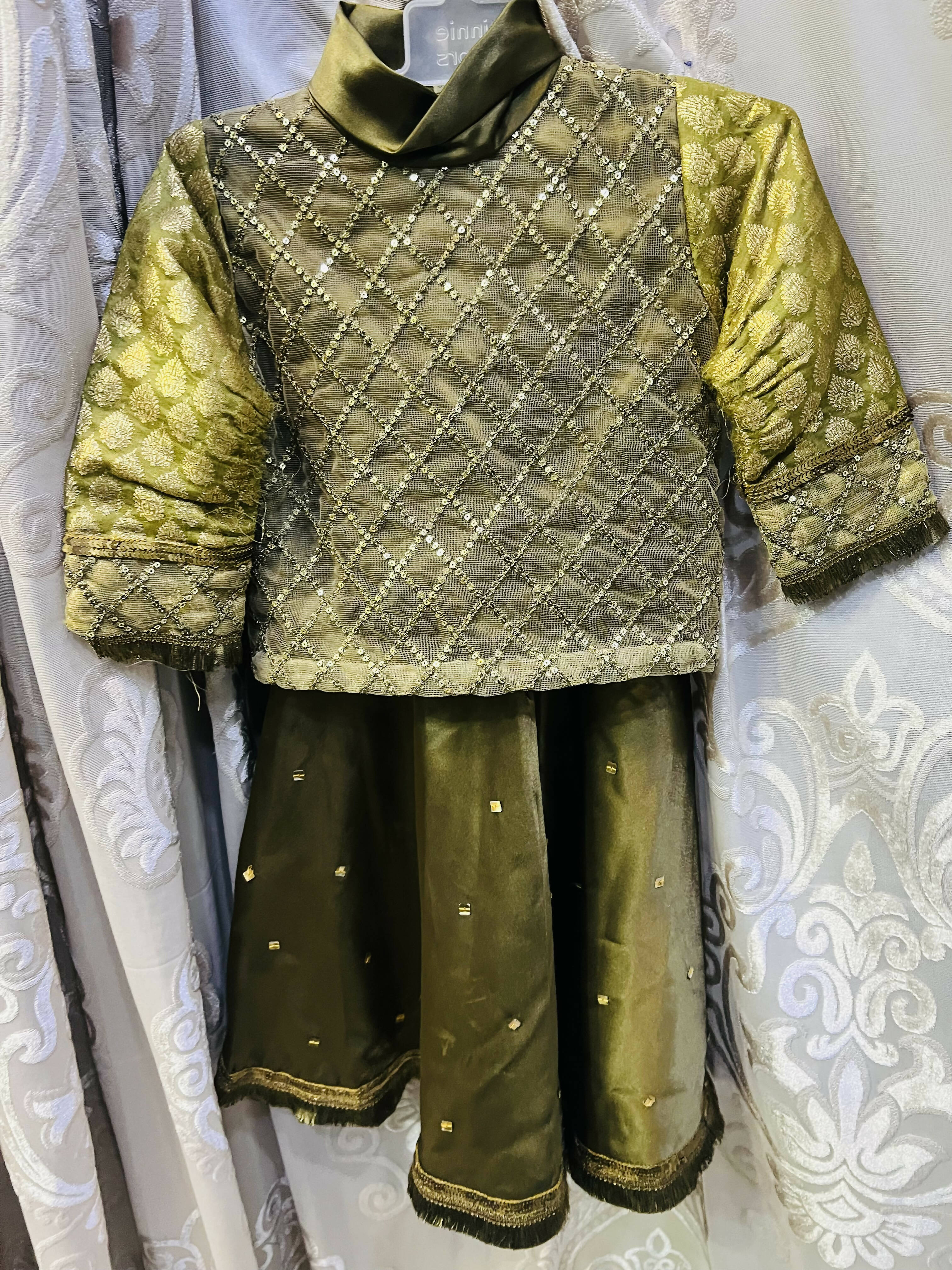 SOHA | Golden Lehenga lehnga (Size: S ) 2 & 4 year | Girls Shalwar Kameez | Worn Once