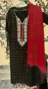 Black Red Embroidered Women Kurta and Flapper | Women Locally Made Formals | Medium to Large | Preloved