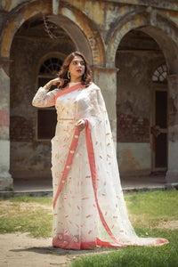 Jasmine | Pinkish-white signature Net Sari | Women Formal | Brand New