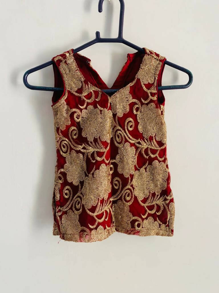Embroidered Red sharara and shirt with dupatta | Kids | Girls Shalwar Kameez | Size: 4-6 yrs | Preloved