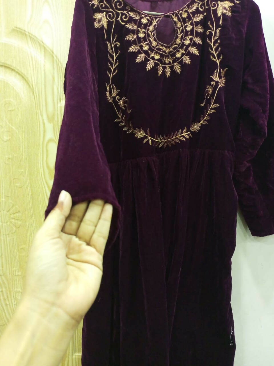 Stylish Mehroon Velvet Long Frok | Women Froks & Maxis | Small | Worn Once