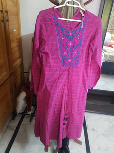 Ethnic | Pink flared Embroidered shirt | Women Branded Kurta |Small | Worn Once