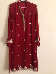 Agha Noor | Embroidered Fancy Red Dress (Size: M ) | Women Branded Formals | Worn Once