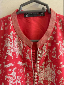 Gul Ahmed | Red Embroidered Kurta | Women Branded Kurta | Worn Once