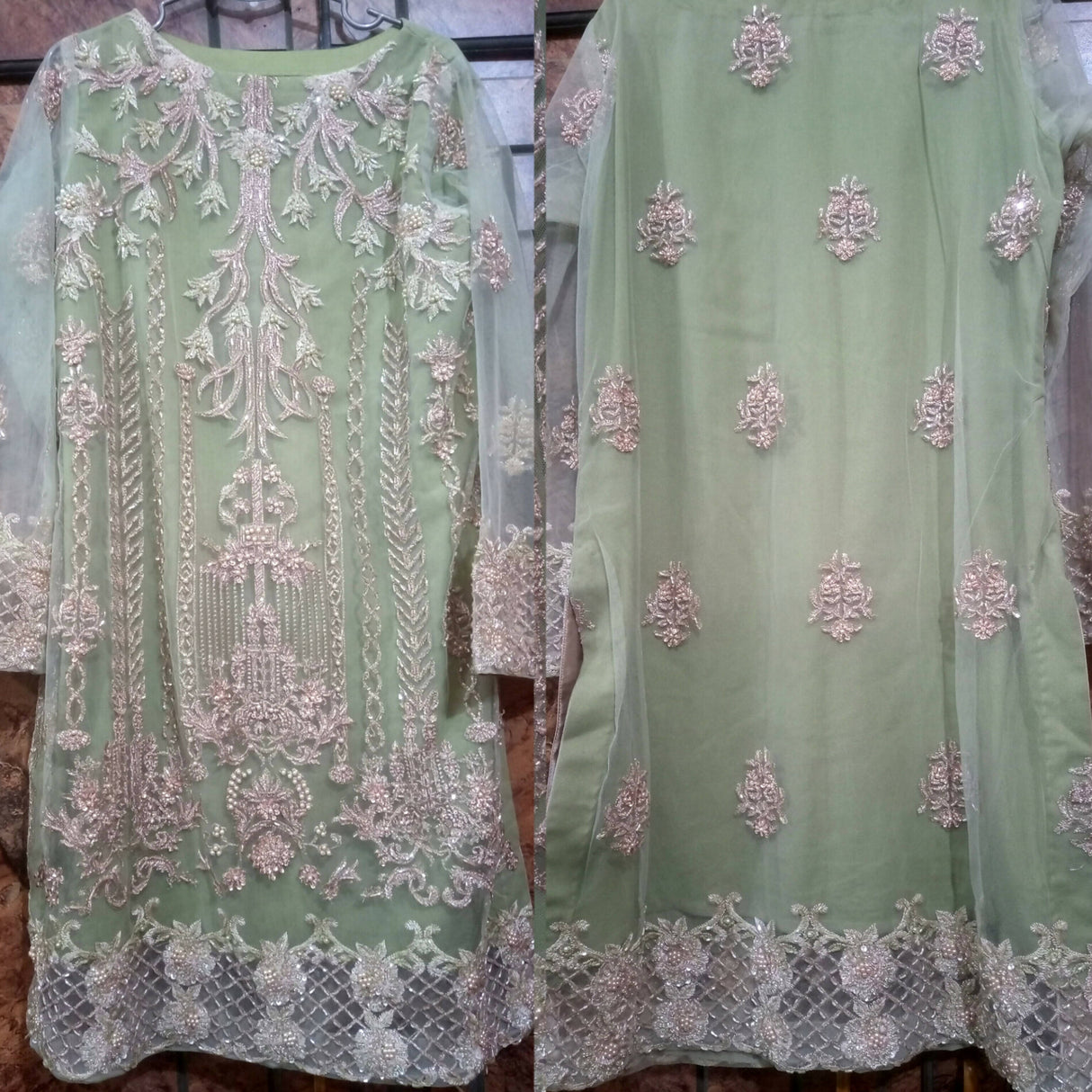 Pistachio  Embroidered Shirt | Women Locally Made Formals | Small | Worn Once