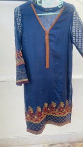 Dhanak | Navy blue embroidered kurta | Women Branded Kurta | Worn Once